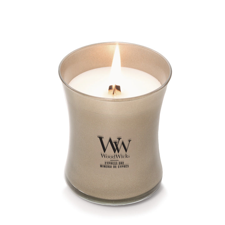 Woodwick Cypress Ore | Warm Nickel Metal Collection