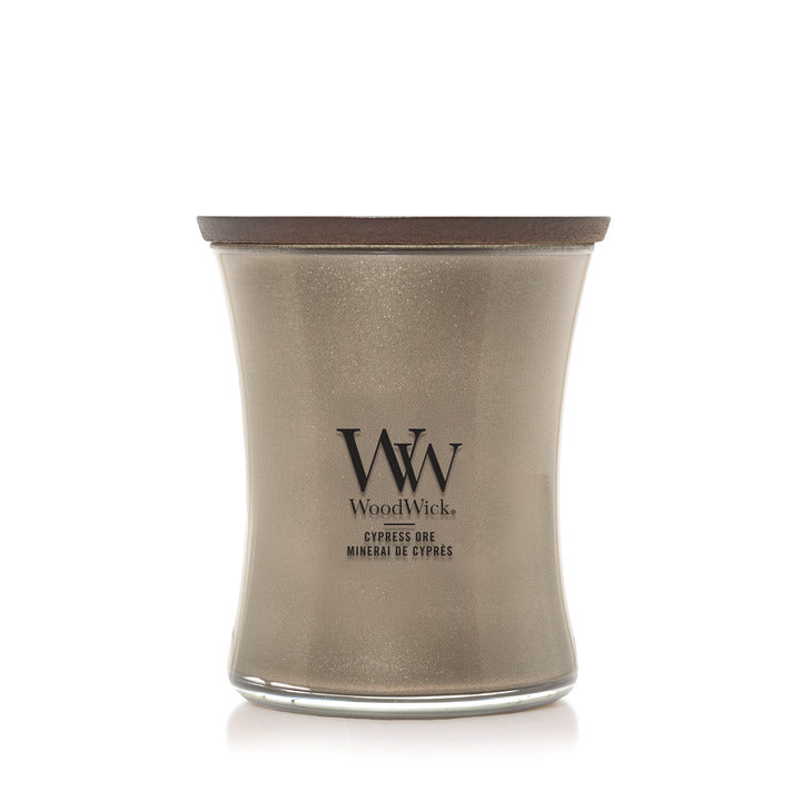 Woodwick Cypress Ore | Warm Nickel Metal Collection