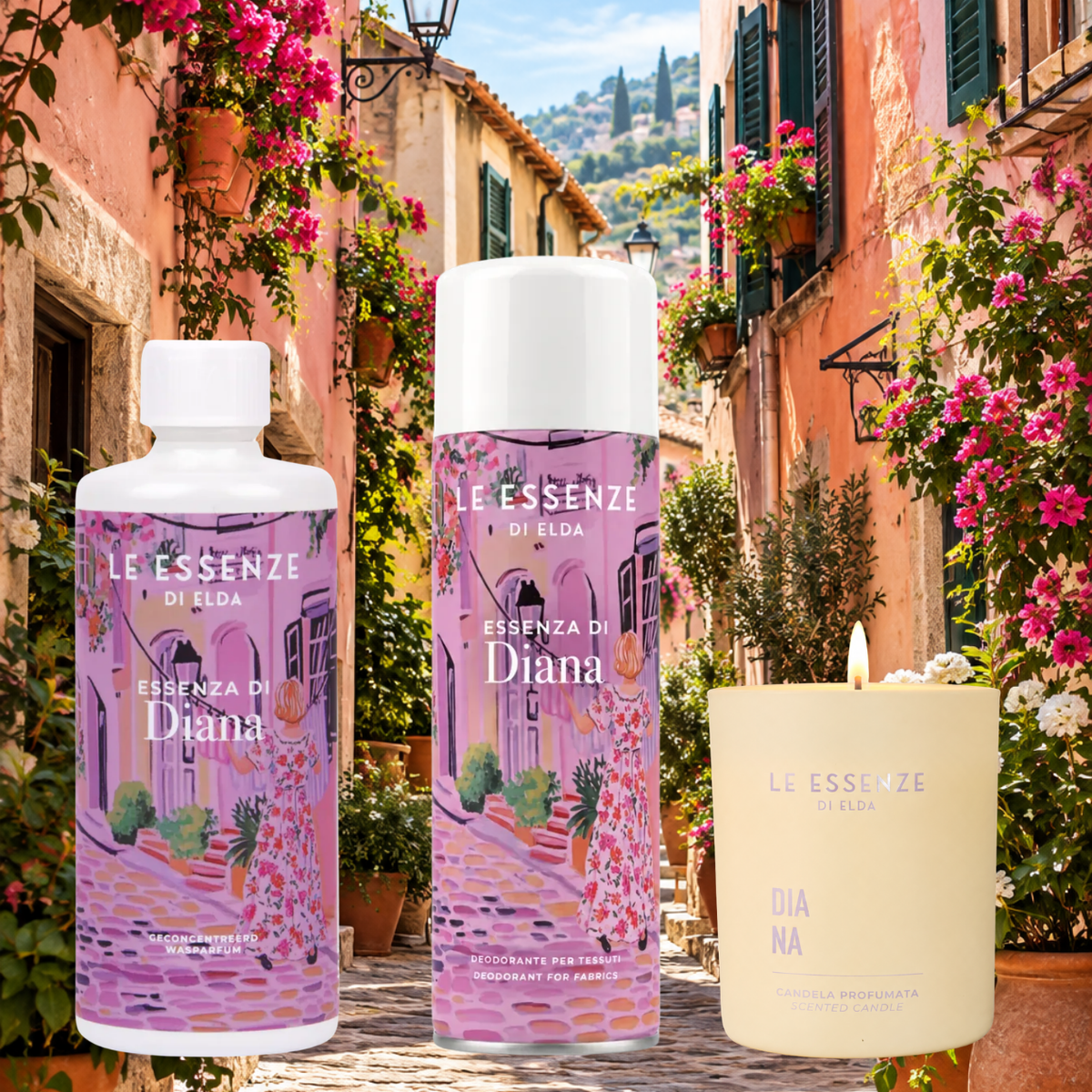 Diana Cadeaupakket | Wasparfum 500 ml, Textielspray 400 ml & Geurkaars