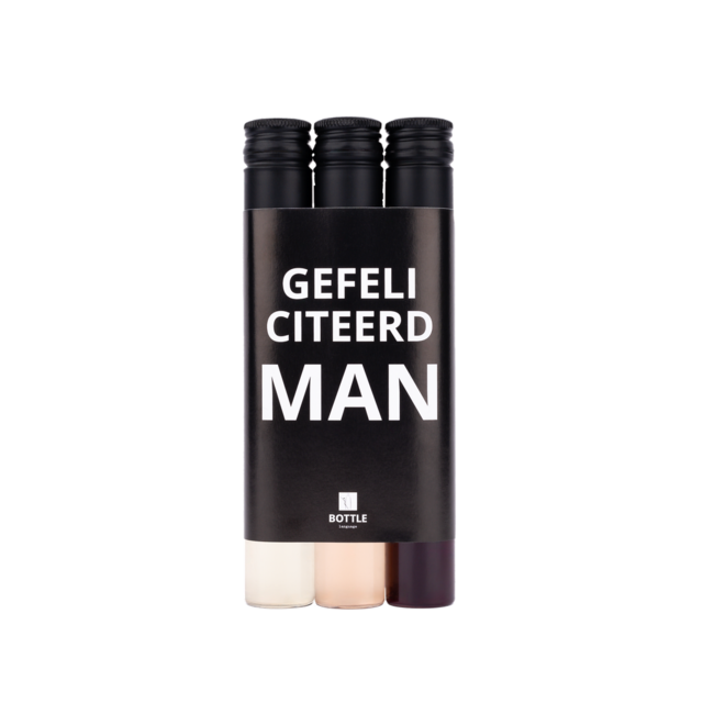 3 wijntubes - zwart/wit wikkel - Gefeliciteerd man