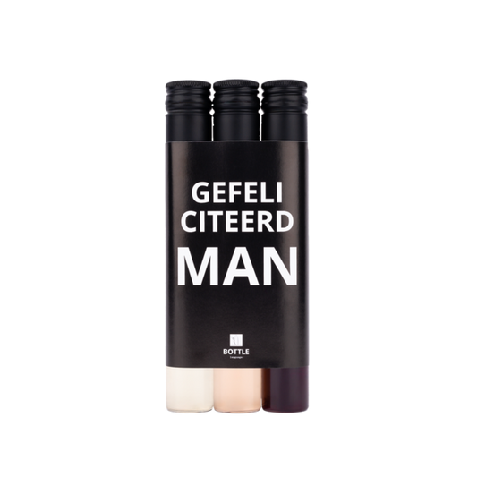 3 wijntubes - zwart/wit wikkel - Gefeliciteerd man