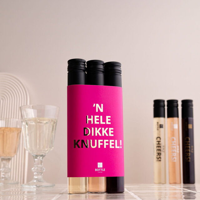 3 wijntubes - Roze/Gouden wikkel - Dikke knuffel