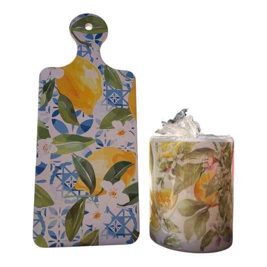 Tapasplank Citroen en Kaars met Citroen print